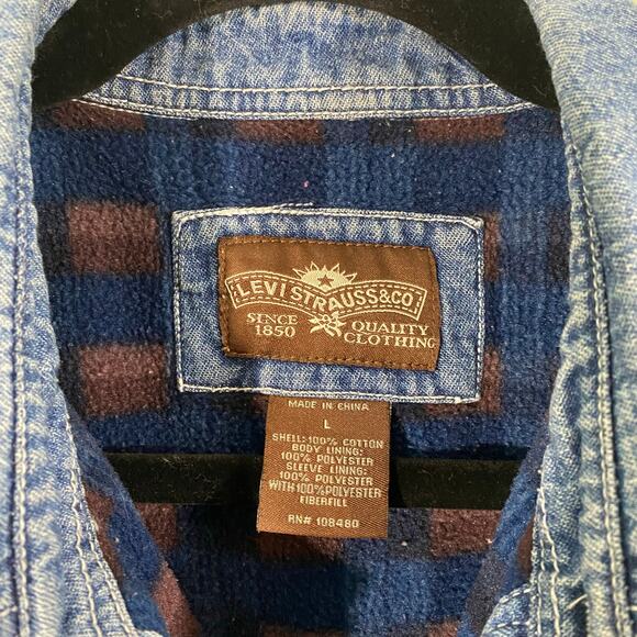 Vintage Levi's Men Blue Fleece Lined Button Up Denim Shirt Jacket Size L - Picture 4 of 9